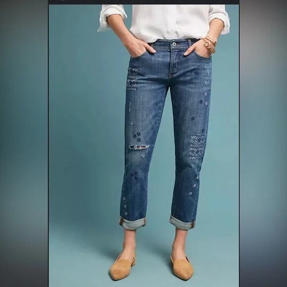NWT PILCRO AND THE LETTERPRESS Anthropologie Embroidered Slim Boyfriend Jean 25 - Picture 3 of 9